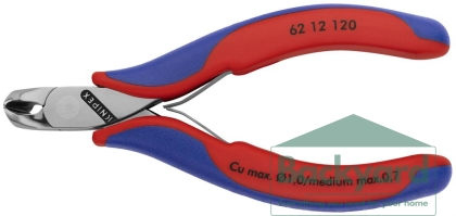 Клещи резачки под ъгъл 15˚, синьо-червена ръкохватка 120мм, с отваряща пружина, Knipex