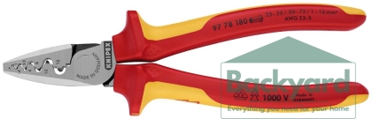 Клещи за кримпване на кабелни накрайници 0.25-16мм2, VDE 1000V жълто-червена ръкохватка 180мм, Knipex