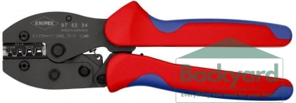 Клещи за кримпване на кабелни накрайници 0.1-2.5мм2 неизолирани, закалени, синьо-червена ръкохватка 220мм, с пружина, Knipex