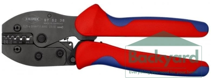 Клещи за кримпване на кабелни накрайници 0.25-6мм2, закалени, синьо-червена ръкохватка 220мм, с пружина, Knipex