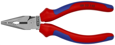 Комбинирани клещи с остър връх, синьо-червена ръкохватка 145мм, Knipex